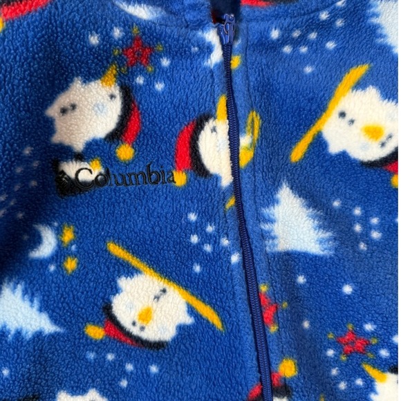 Columbia Fleece Bunting 0-6 Months Blue Penguin Snowman VTG Soft Warm Snowsuit - Picture 3 of 4